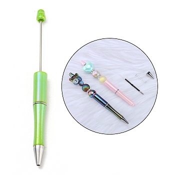 UV Plated Plastic Ball-Point Pen, Beadable Pen, for DIY Personalized Pen with Jewelry Beads, Lime Green, 150x12mm