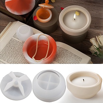 Round DIY Silicone Candle Cup Molds, Storage Box Molds, Resin Cement Plaster Casting Molds, White, 82x37.5~43.5mm, 2pcs/set