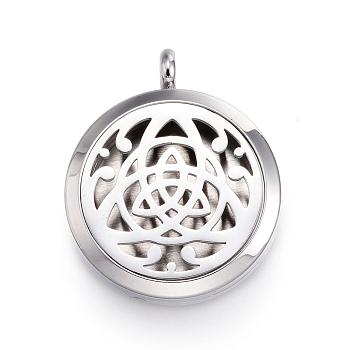 316 Surgical Stainless Steel Diffuser Locket Pendants, Spiritual Charms, with Perfume Pad and Magnetic Clasps, Flat Round with Flower of Life/Sacred Geometry, Stainless Steel Color, 36.5~37x30x6~6.5mm, Hole: 5mm, inner diameter: 23mm, 12Color/Set