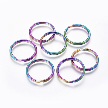 Ion Plating(IP) 304 Stainless Steel Split Key Rings, Keychain Clasp Findings, Rainbow Color, 25.5mm