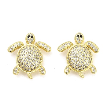 Brass Micro Pave Cubic Zirconia Beads, Tortoise, Long-Lasting Plated, Rack Plating, Lead Free & Cadmium Free, Ion Plating(IP), Real 18K Gold Plated, 20.5x18x5.5mm, Hole: 1mm