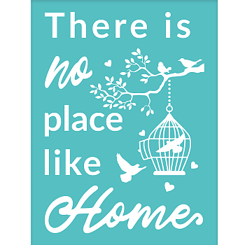Self-Adhesive Silk Screen Printing Stencil, for Painting on Wood, DIY Decoration T-Shirt Fabric, Turquoise, Bird & Birdcage Pattern, 19.5x14cm