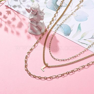 3Pcs 3 Style Brass Initial Letter L 304 Stainless Steel Pendant Necklaces Set(NJEW-JN04010)-2