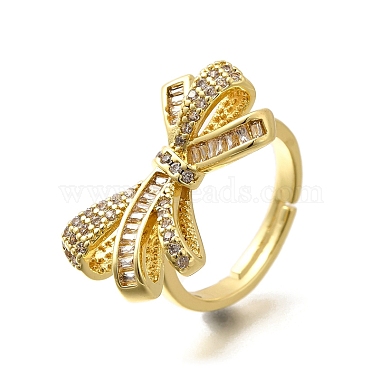 Rack Plating Brass Micro Pave Clear Cubic Zirconia Cuff Finger Rings for Women(RJEW-M028-31G-03)-2