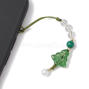 Brass Glass with Natural Quartz Crystal with Natural White Jade Mobile Straps(HJEW-JM02288)-4