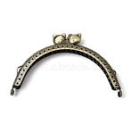 Iron Purse Frames Handles, Half Round with Cat, for Bag Accessories, Antique Bronze, 6.5x10.8x1.15cm, Inner Diameter: 10.5cm(FIND-WH0099-70AB-B)