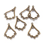 Alloy Chandelier Components Links, Floral, Nickel Free, Antique Bronze, 34.5x23.5~24.5x1.5mm, Hole: 1.5mm(PALLOY-E552-02AB-NF)