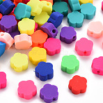Handmade Polymer Clay Beads, for DIY Jewelry Crafts Supplies, Flower, Mixed Color, 9x9~10x4~5mm, Hole: 1.6mm(CLAY-N008-014)