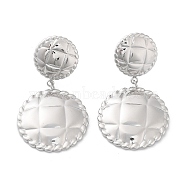 304 Stainless Steel Dangle Stud Earrings, Flat Round, Stainless Steel Color, 40.5x22mm(EJEW-H115-35P)