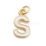 Rack Plating Brass Pendants, with Enamel and Jump Ring, Cadmium Free & Lead Free, Long-Lasting Plated, Real 18K Gold Plated, Letter, Letter S, 11.5x6.5x1mm, Hole: 2.5mm(KK-C065-05S-G)