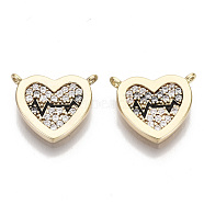 Brass Micro Pave Clear Cubic Zirconia Charms, with Enamel, Heart with HeartBeat, Nickel Free, Black, Real 18K Gold Plated, 11x12.5x2mm, Hole: 1mm(KK-S356-073-NF)