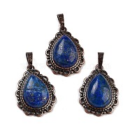 Dyed Natural Lapis Lazuli Teardrop Pendants, Red Copper Tone Brass Charms, 28.5x20.5x7mm, Hole: 8x5mm(G-K363-01R-04)
