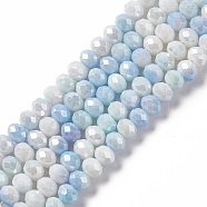 Faceted Electroplated Glass Beads Strands, AB Color Plated, Abacus, Light Sky Blue, 8~8.5x6.5mm, Hole: 1.4mm, about 66pcs/strand, 16.57 inch(42.1cm)(X-GLAA-C023-02A)