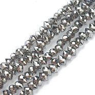 Electroplate Glass Beads Strands, Pearl Luster Plated, Faceted Bicone, Gray, 4x6x4.5mm, Hole: 1.2mm, about 110pcs/strand, 25.98''(66cm)(GLAA-A001-02A-PL03)