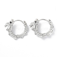 Brass Micro Pave Cubic Zirconia Hoop Earrings, Dragon, Real Platinum Plated, 16.5x5.5mm(EJEW-P259-22P)