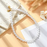 ABS Plastic Imitation Pearl Round Beaded Purse Straps, with Alloy Lobster Claw Clasps, Seashell Color, 35.2x0.8cm(AJEW-FZ00008)