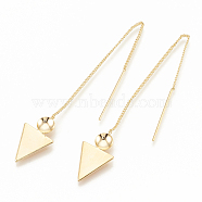 Brass Stud Earring Findings, Ear Threads, Triangle, Nickel Free, Real 18K Gold Plated, 90mm, 20.5x12mm, pin: 0.6mm, Tray: 5mm(KK-S345-069)