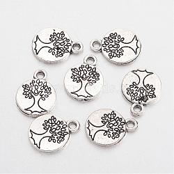 Tibetan Style Alloy Flat Round with Tree Charms, Cadmium Free & Lead Free, Antique Silver, 14.8x11.5x1.5mm, Hole: 2mm, about 625pcs/500g(TIBEP-Q043-313-RS)