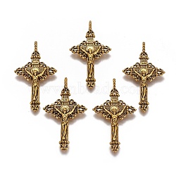 Tibetan Style Alloy Pendants, Cadmium Free & Lead Free, Easter, Crucifix Cross Charms, Antique Golden, 50x28x3mm(PALLOY-J050-01AG-RS)