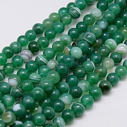 Round Dyed Natural Striped Agate/Banded Agate Beads Strands, Sea Green, 8mm, Hole: 1mm, about 48pcs/strand, 15.2 inch(G-G582-8mm-02)