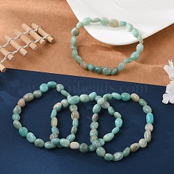 Natural Amazonite Bead Stretch Bracelets, Tumbled Stone, Nuggets, Inner Diameter: 2~2-1/4 inch(5.2~5.6cm)(BJEW-K213-06)