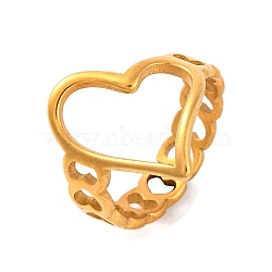 Ion Plating(IP) 304 Stainless Steel Hollow Heart Open Cuff Finger Rings for Women, Golden, 19mm, US Size 7(17.3mm)(RJEW-S414-15B-G)