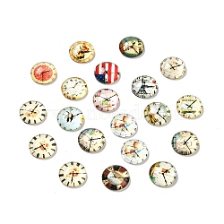 Clock Printed Glass Cabochons, Half Round/Dome, Mixed Color, 14x5mm(GGLA-A002-14mm-YY)