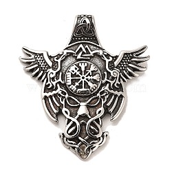 304 Stainless Steel Big Pendants, Wing with Viking Symbol Charms, Antique Silver, 51.5x45x7mm, Hole: 5x4mm(STAS-M334-10AS)
