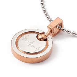 Vacuum Plating 304 Stainless Steel Heart Beat Pendant Necklace for Women, Rose Gold, 17.72 inch(45cm)(NJEW-E015-04RG)
