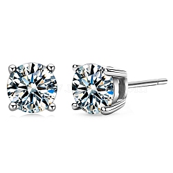 Anti-Tarnish 925 Sterling Silver with Moissanite Rhinestone Earrings, Square, Platinum, 5x5mm(AJEW-U007-05P)