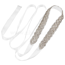 Rhinestone Flower Bridal Belt for Wedding Dress, Polyester Ribbon Exquisite Sash for Wedding Belt, White, Size: about 106-1/4~106-1/2 inch(270~270.5cm)(AJEW-WH0515-23B)