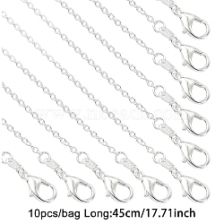 Brass Cable Chain Necklaces, for Beadable Necklace Making, Silver, 17.72 inch(45cm)(NJEW-YW0001-21A-S)