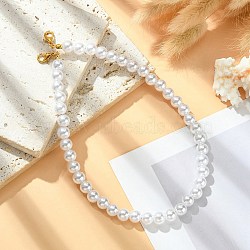 ABS Plastic Imitation Pearl Round Beaded Purse Straps, with Alloy Lobster Claw Clasps, Seashell Color, 35.2x0.8cm(AJEW-FZ00008)