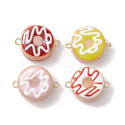 4Pcs 4 Color Handmade Lampwork Enamel Donut Connector Charms, with Golden Tone Double Iron Loops, Mixed Color, 14.5x19.5x7.5mm, Hole: 1.8mm, 1pc/color(PALLOY-JF02573-S)