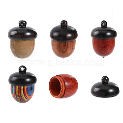 4Pcs 4 Styles Wooden Acorn Box Jewelry Pendants, Autumn Acorn Charm, with Screw Cap, Dyed, Secret Canister, Mixed Color, 29.5~30x21~22mm, Hole: 1.5~2mm, Inner diameter: 14x14~17mm, 1pc/style(WOOD-CA0001-65)