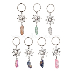 Natural Quartz & Alloy Keychain, with Iron Rings, Sun, Mixed Color, 87.5~94.5mm(KEYC-JKC01147)