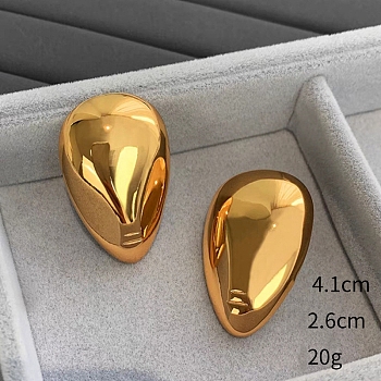 Teardrop Alloy Stud Earrings, Golden, 41x26mm