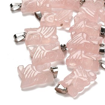 Natural Rose Quartz Pendants, with 201 Stainless Steel Finding, Owl, 24~25x14.5~16x7mm, Hole: 4x7.5mm