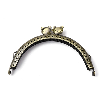 Iron Purse Frames Handles, Half Round with Cat, for Bag Accessories, Antique Bronze, 6.5x10.8x1.15cm, Inner Diameter: 10.5cm