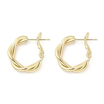 Brass Hoop Earrings, Long-Lasting Plated, Lead Free & Cadmium Free, Twist, Real 18K Gold Plated, 19.5x4mm