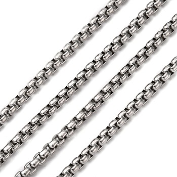 Men's Jewelry Making 304 Stainless Steel Box Chains, Unwelded, Stainless Steel Color, 4x4x2mm