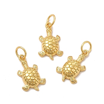 Rack Plating Eco-Friendly Brass Pendants, with Jump Rings, Long-Lasting Plated, Lead Free & Cadmium Free, Tortoise Charm, Real 18K Gold Plated, 15.5x9.5x3.5mm, Hole: 3.5mm