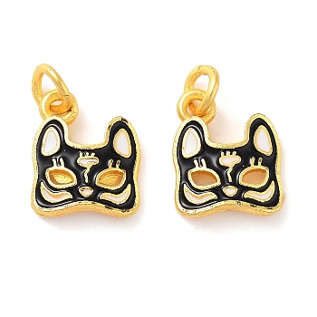 Alloy Enamel Charms, with Jump Ring, Golden, Cat Charm, Black, 13x11x3mm, Hole: 3mm