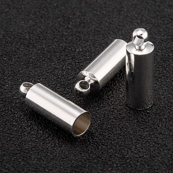Brass Cord Ends, End Caps, Long-Lasting Plated, Column, 925 Sterling Silver Plated, 15x5mm, Hole: 1.8mm, Inner Diameter: 4mm