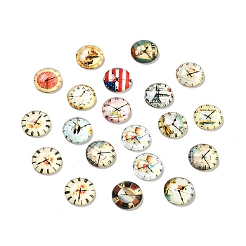 Clock Printed Glass Cabochons, Half Round/Dome, Mixed Color, 14x5mm