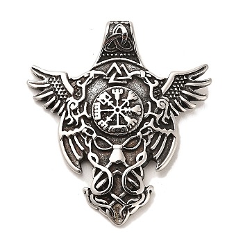 304 Stainless Steel Big Pendants, Wing with Viking Symbol Charms, Antique Silver, 51.5x45x7mm, Hole: 5x4mm