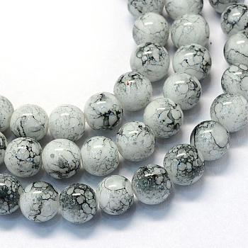 Baking Painted Glass Round Bead Strands, Snow, 8.5~9mm, Hole: 1.5mm, about 105pcs/strand, 31.8 inch