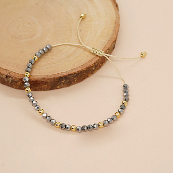 Adjustable Glass Braided Bead Bracelets, Slate Gray, 11 inch(28cm)