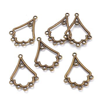 Alloy Chandelier Components Links, Floral, Nickel Free, Antique Bronze, 34.5x23.5~24.5x1.5mm, Hole: 1.5mm
