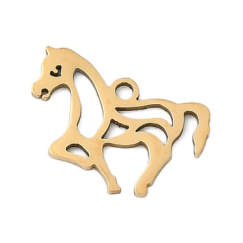 201 Stainless Steel Pendants, Horse Charms, Real 18K Gold Plated, 13x15.5x1mm, Hole: 1.4mm